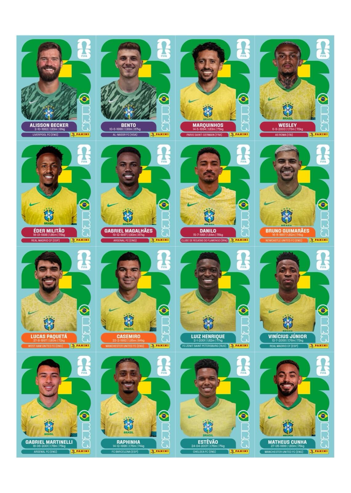 Figurinhas seleção brasileira Copa 2026